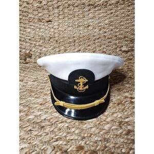 Bernard Mens US Navy Academy White Hat Gold Band Anchors Military Size 7 1/4